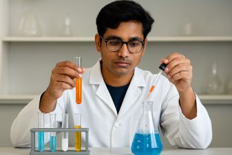student conducting a science experiment in a chemistry class.